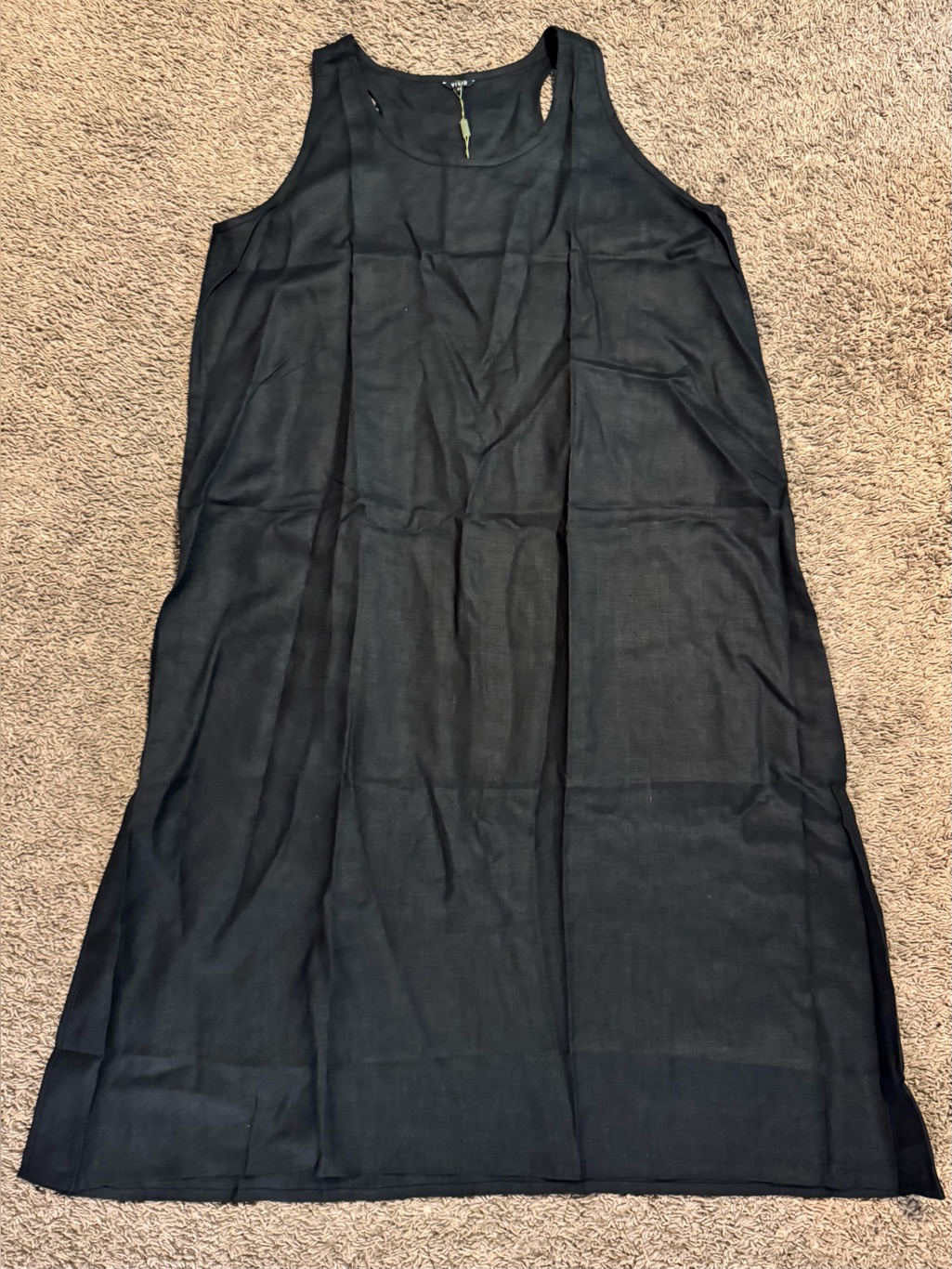 Vivid 100% Linen Dress Women’s 2x Maxi Black Sleeveless Lightweight Breatheable